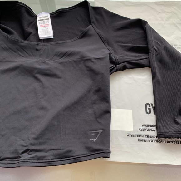 BNWT NEW RELEASE GYMSHARK ELEVATE 3/4 SLEEVE CROP TOP BLACK XS - Picture 9 of 11